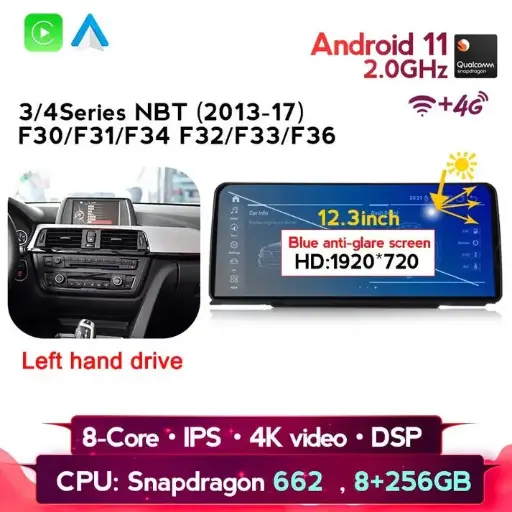 Android 12 12.3'' BMW 34 Series NBT 2013-17 F30 Carplay Support 4G LTE